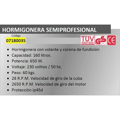 YAMATO Betonmischer 160 Liter / 650 W. Abnehmbare Gusseisenkrone 2 YAMATO Betonmischer 160 Liter / 650 W. Abnehmbare Gusseisenkrone – Bild 2