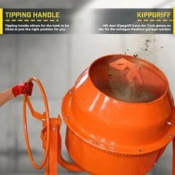 TIMBERTECH® Betonmischer - 140L, 550 W, Mit Handrad, 2 Räder, Elektrisch, Stahl, Orange/Schwarz - Mörtelmischer, Zementmischer, Mischer, Mischmaschine, Betonmischmaschine -Werkzeuge für Rohbau Geschaft 66808801 5